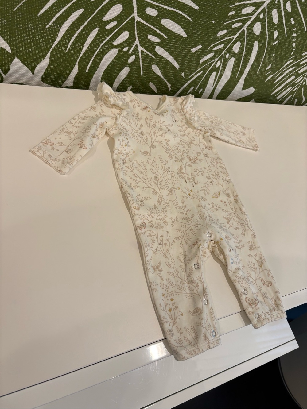 Cream Floral-Print Baby One-Piece🦄
